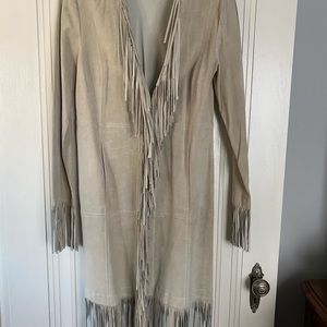 White House Black Market Suede Fringed Long Duster